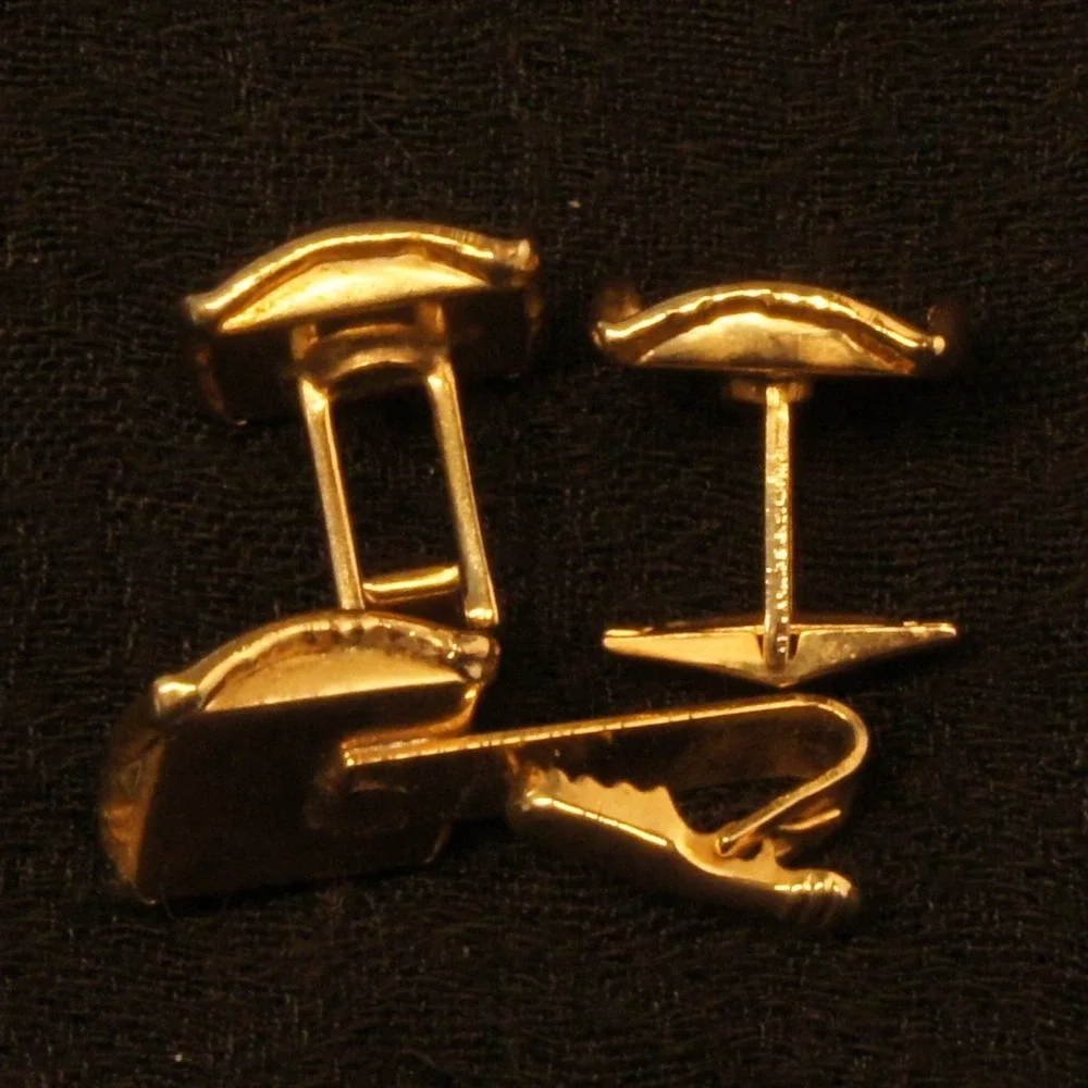 Mens Cufflinks & Tie Clip Set‎ Gold Tone Ivory Center Rhinestone Classic